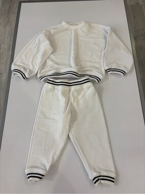 Cozii White Two-Piece Sweatshirt & Jogger Set with Black Stripe Trim